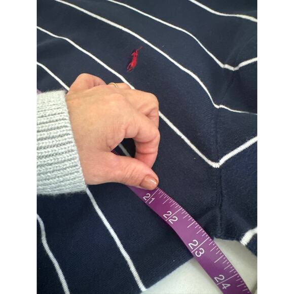 Polo Ralph Lauren VINTAGE Striped 100% Pima Cotton Sweater - Navy White XL - Picture 5 of 7